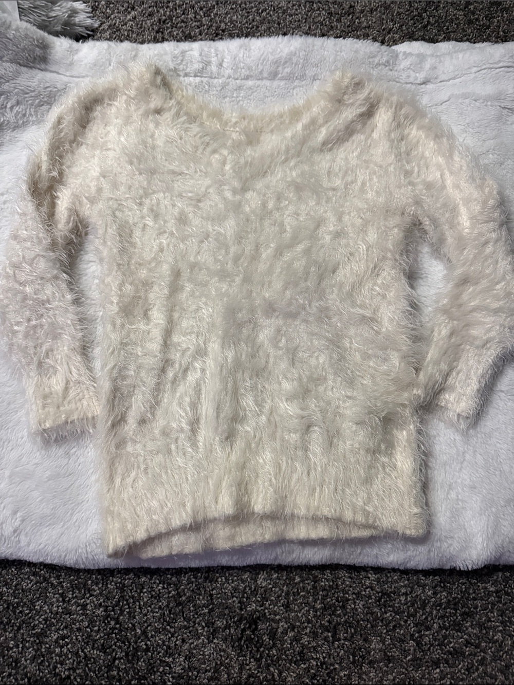 Wet Seal Fuzzy V-Neck Sweater in Cream